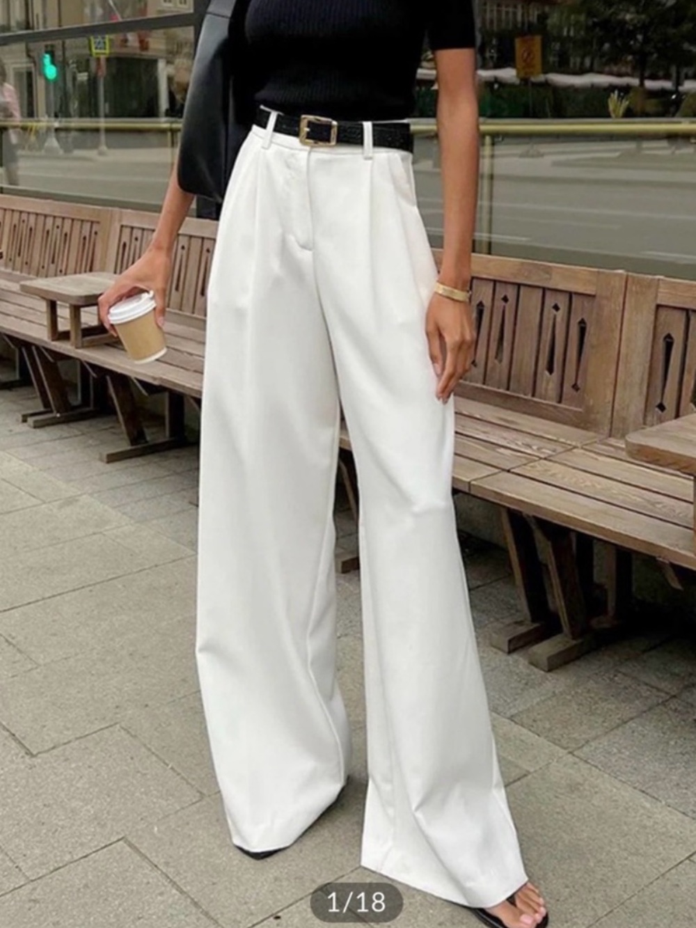New Commense Classic White Wide Leg Trousers Pants Size Medium